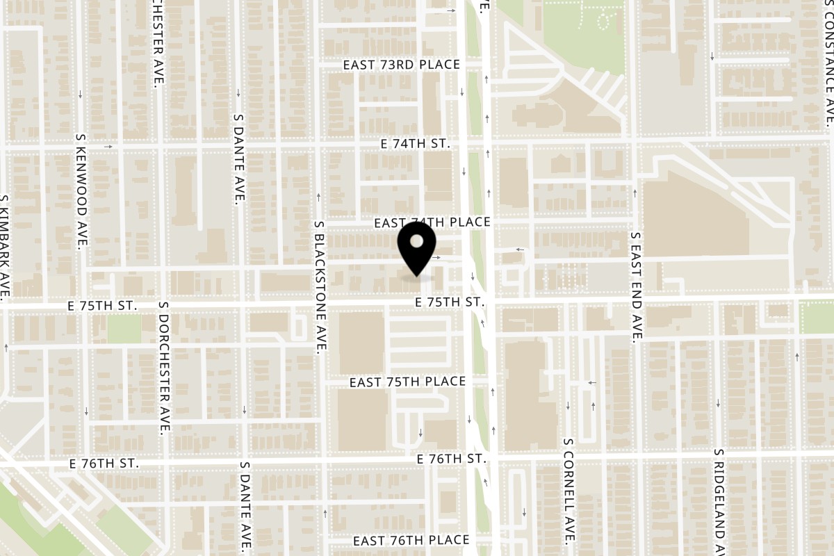 Map showing the location of Vegan Now 2 Go on 1536 E 75th St in Chicago
